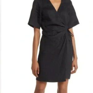 & Other Stories Black 100% Linen Wrap Mini Dress